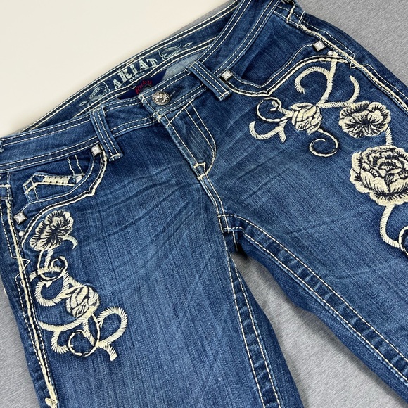 Ariat Blue Flare Boot Cut Jeans with White Floral Embroidery - Picture 4 of 8